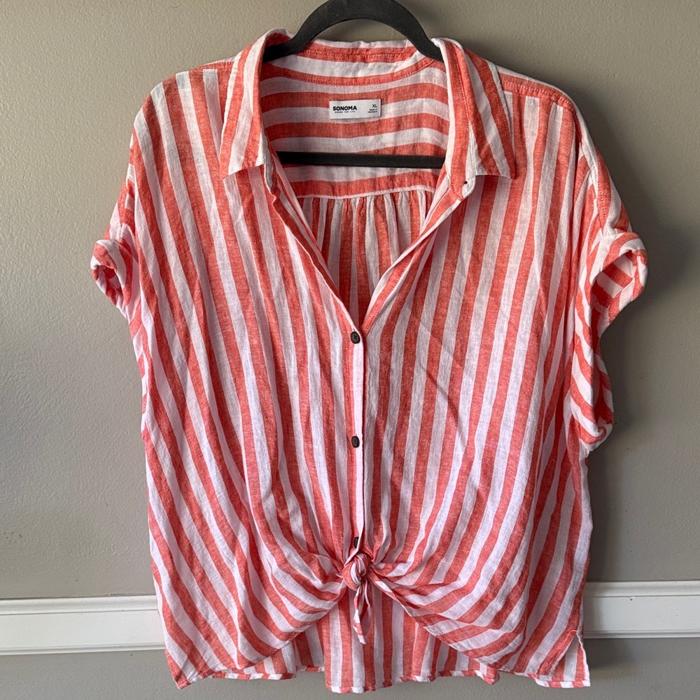Sonoma red~orange and White Striped Button-Down Shirt